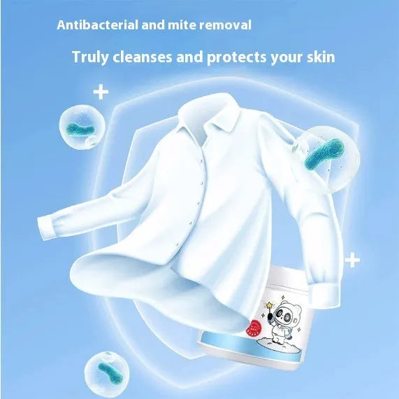 Bottle of biological enzyme bubble powder laundry detergent for stain removal and colour protection.