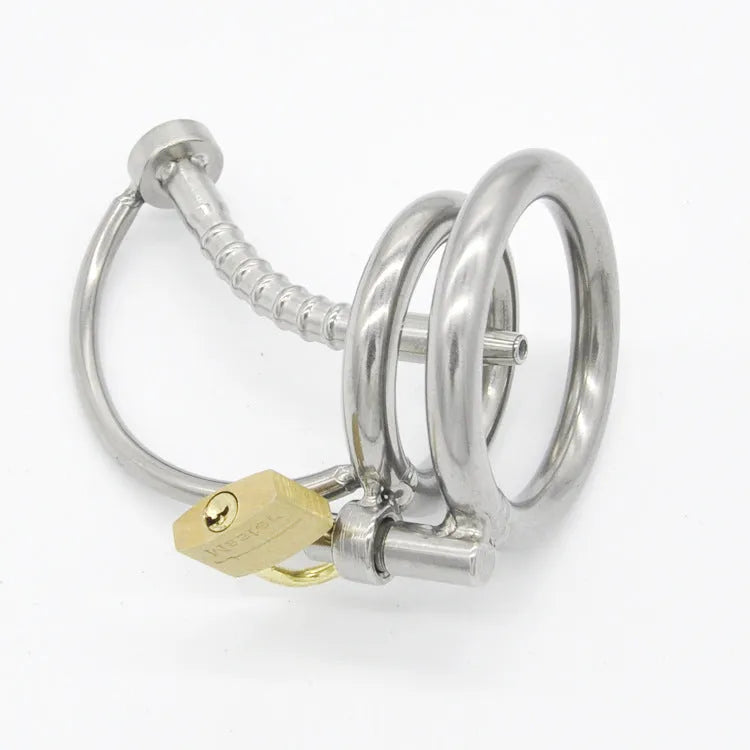 Men's stainless steel chastity device CB6000 with catheter and three ring sizes