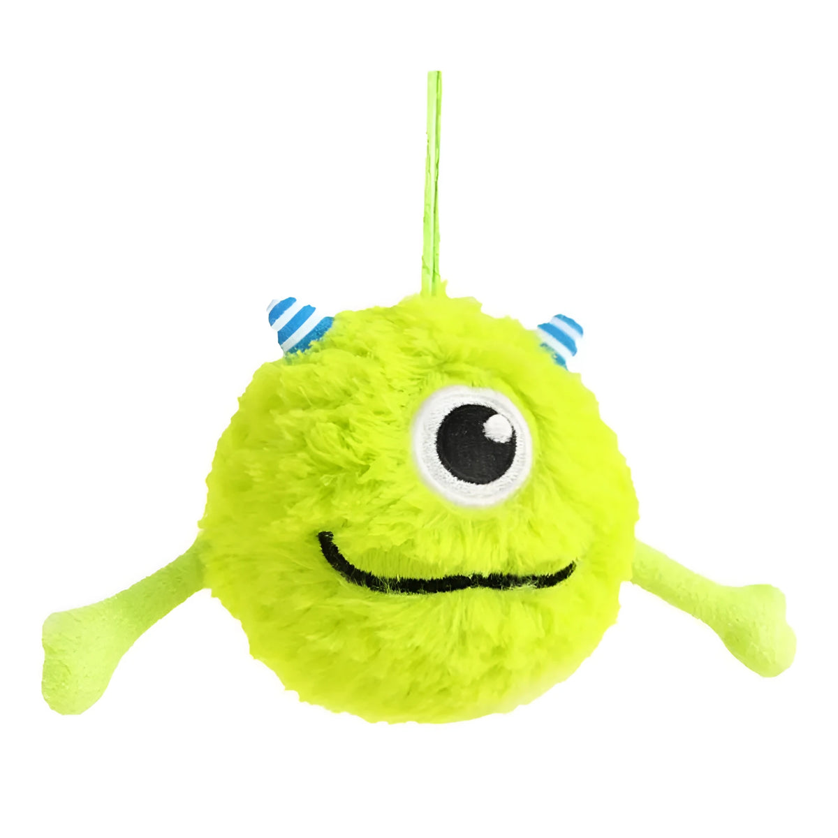 Green plush and TPR dog toy ball with sound interactive teething design