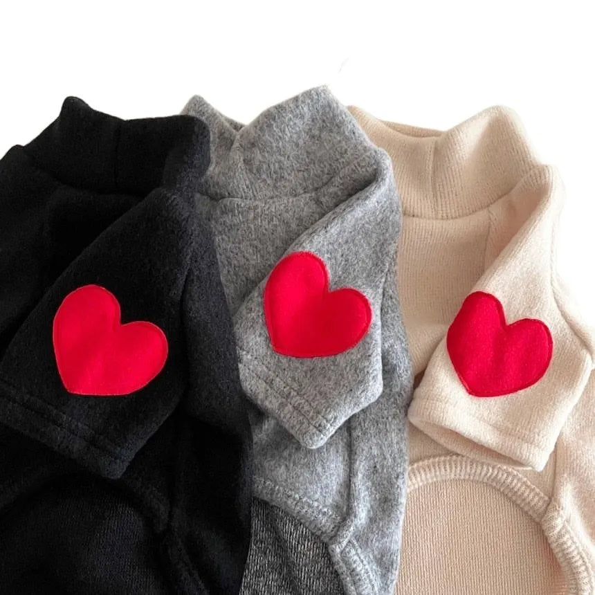 Fleece-lined love sweater for pets, thick polyester in beige, gray, black, khaki, sizes XS to XL