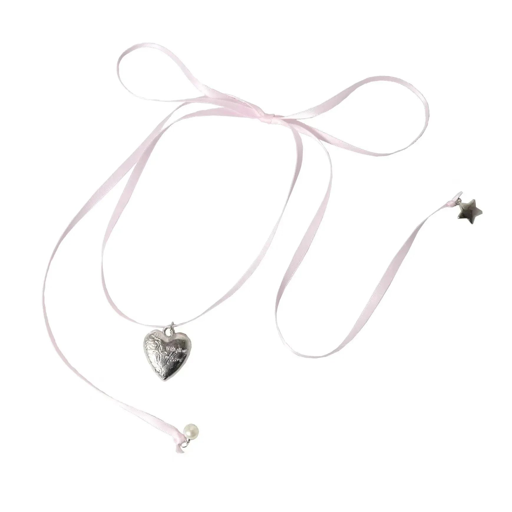 Women's alloy fashion necklace with love pendant on ribbon-style clavicle chain