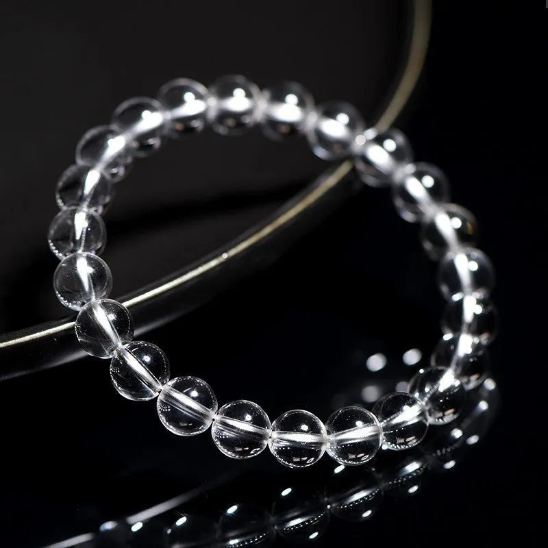 Natural Donghai old materials white water round beads crystal bracelet in old mine white crystal with geometric design