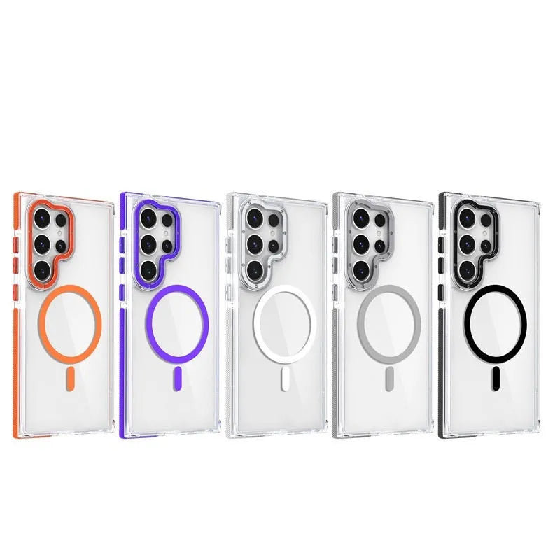 Samsung all-inclusive magnetic suction phone case in frosted transparent acrylic, drop-resistant, black colour