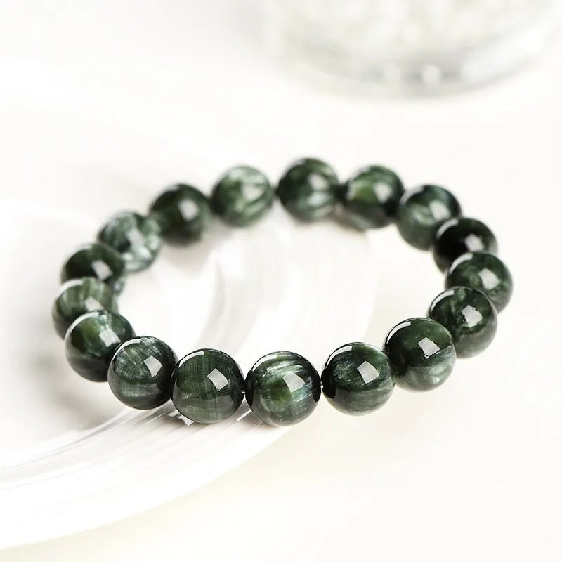 Green dragon crystal bracelet with 8-9mm geometry beads and ruyi design elements