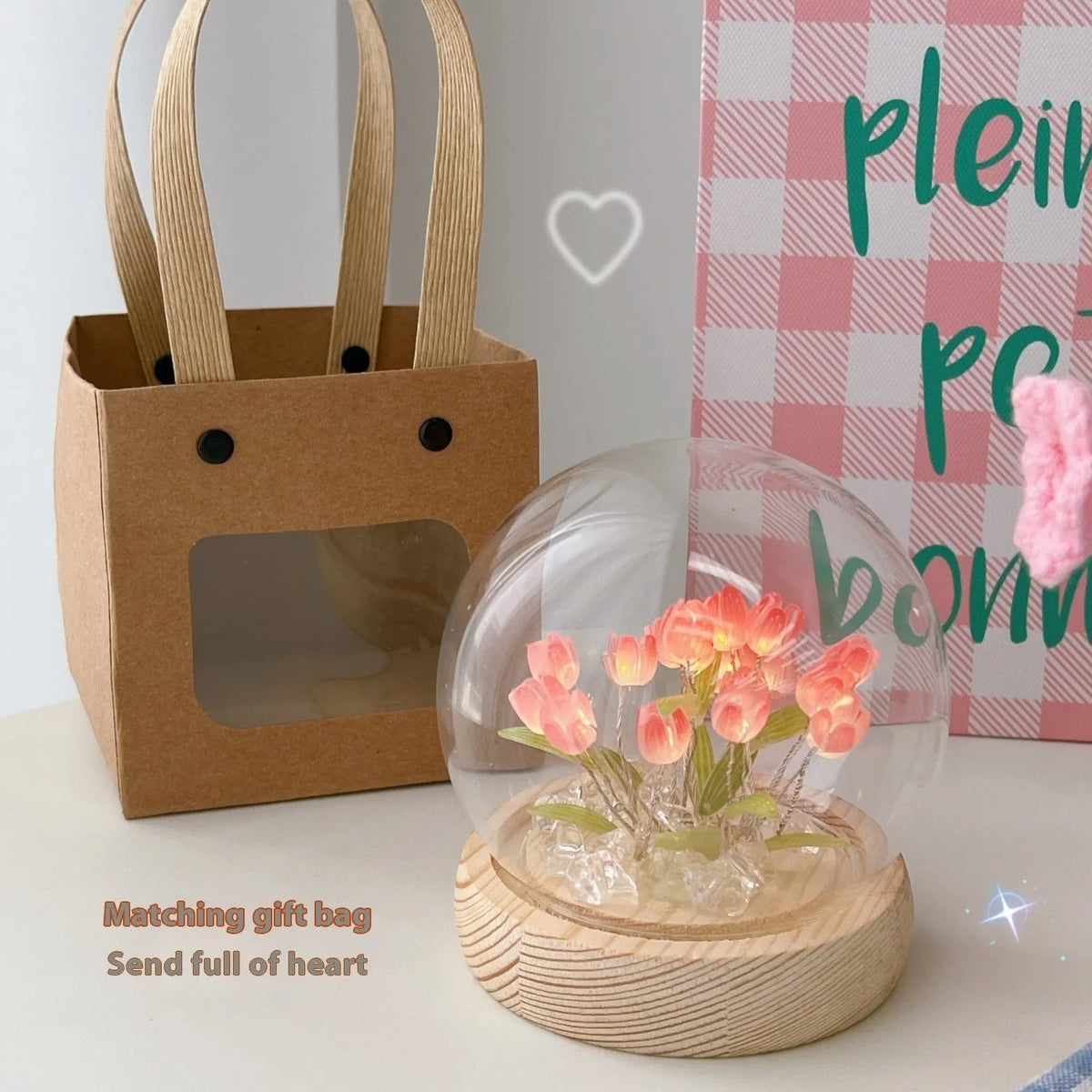 LED tulip artificial flower small night lamp in pink, battery-powered, DIY kit
