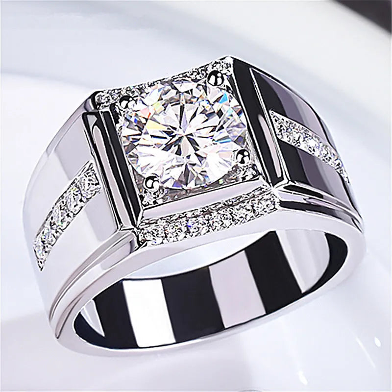 Men's adjustable copper imitation moissanite ring in rose gold, gold, or platinum colour.