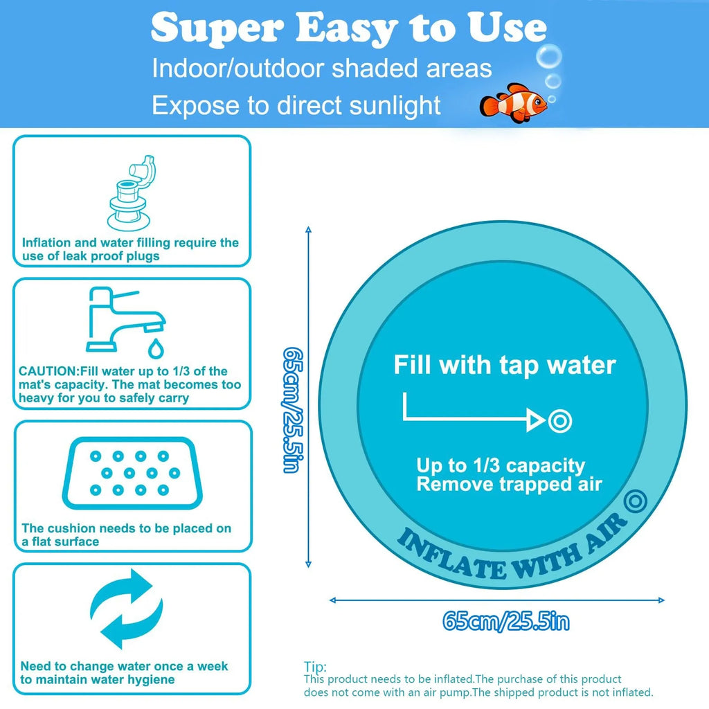 100cm square water sensory playmat for cats with ocean fish design and floating toys inside