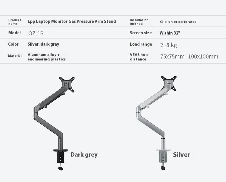 Silver aluminium alloy Free Hover laptop stand with adjustable air pressure arm on a desk.