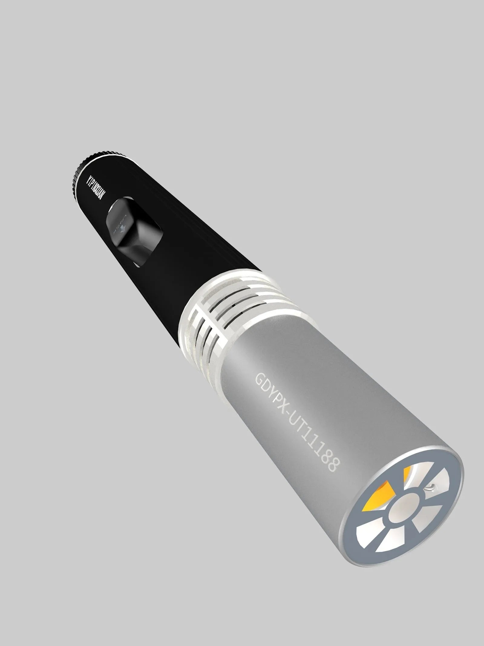Portable metal flamethrower torch in black with child lock, 200g weight, on outdoor surface with gas bottle
