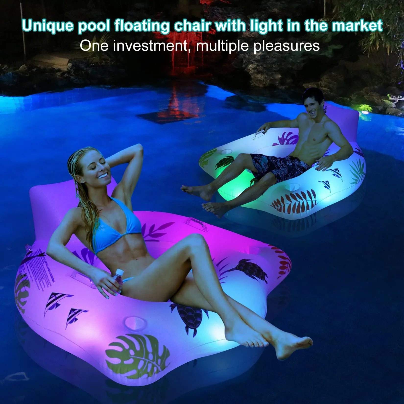 White U-shaped luminous inflatable float recliner on water