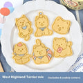 Three dimensional plastic press mould for creating puppy cartoon biscuits and cake decorations.