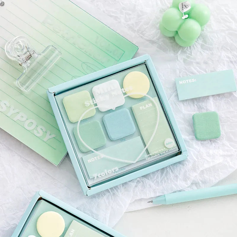 Eye Shadow Box Post It Sticker note box with 210 sheets, 7 pads, paper, 102 x 102 mm, available in blue coffee green purple