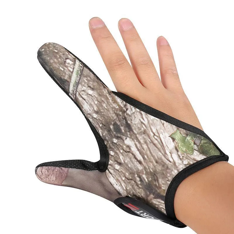 A single two-finger fishing glove for right or left hand in blue, made of diving cloth and microfiber.