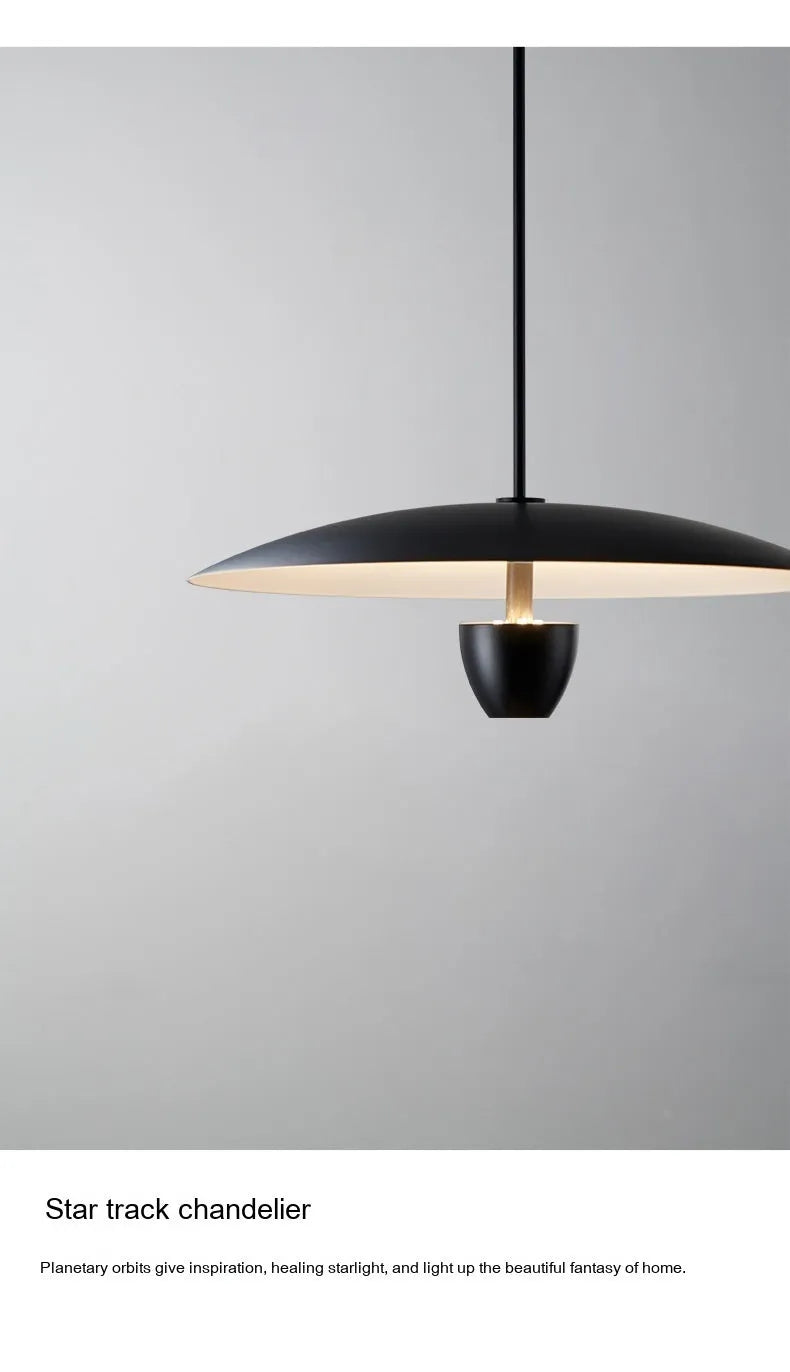 Modern minimalist black chandelier with 400mm diameter emitting warm light for dining room or bedroom