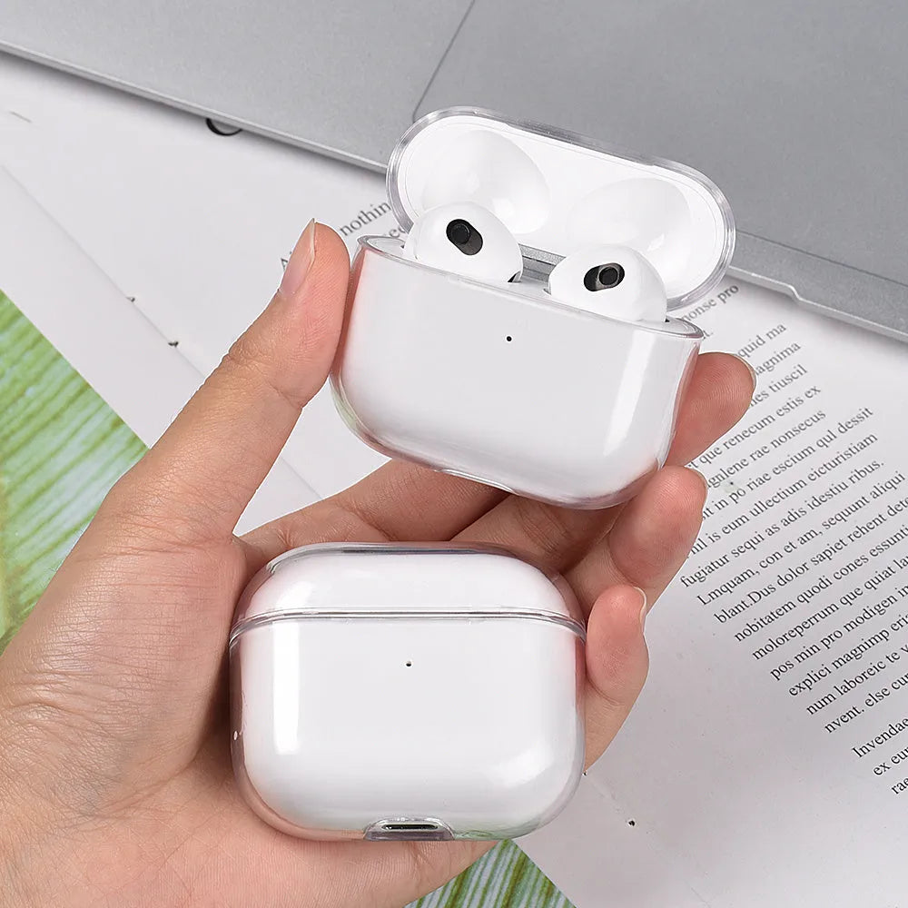 Transparent PC hard shell case for AirPods 2 3 Pro 1 charging box, 1.8mm thick, clear