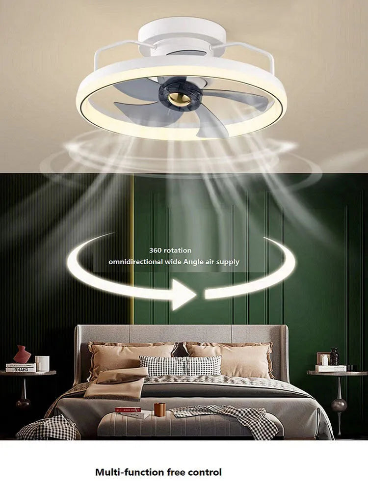 Modern ceiling fan lamp with light showing white finish and acrylic shade