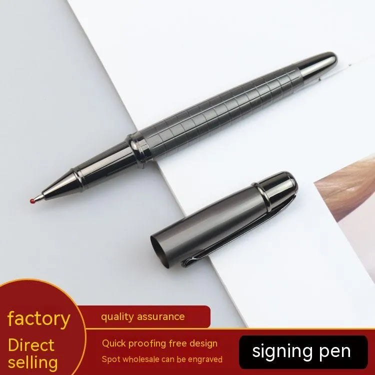 Business metal roller pen with gun grey finish measuring 13.5cm in length