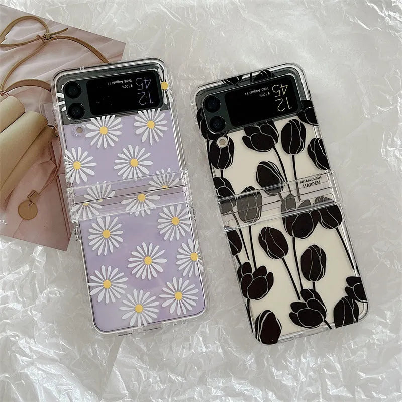 Floral phone case for Samsung Galaxy Z Flip with daisy and tulip design options