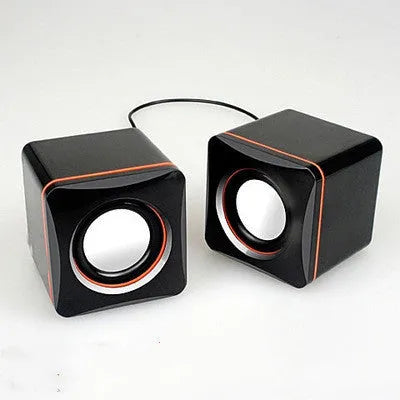 Black small square 2.0 computer speaker with USB cable for desktop audio