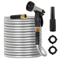 100ft stainless steel metal garden hose with 10-pattern adjustable spray nozzle and 2 nozzles