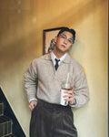 Men's half-zip knitted jacket in black or gray, ice silk polyester, slim fit, turn-down collar, sizes M to XXXL