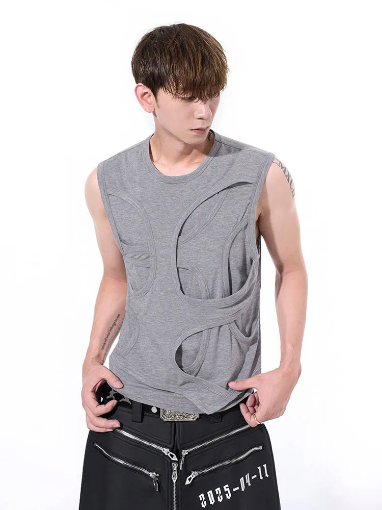 Men's grey lyocell summer vest with round neck collar