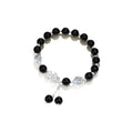 Natural black agate and gray opal couple bracelet with 10mm wave design and manual craftsmanship