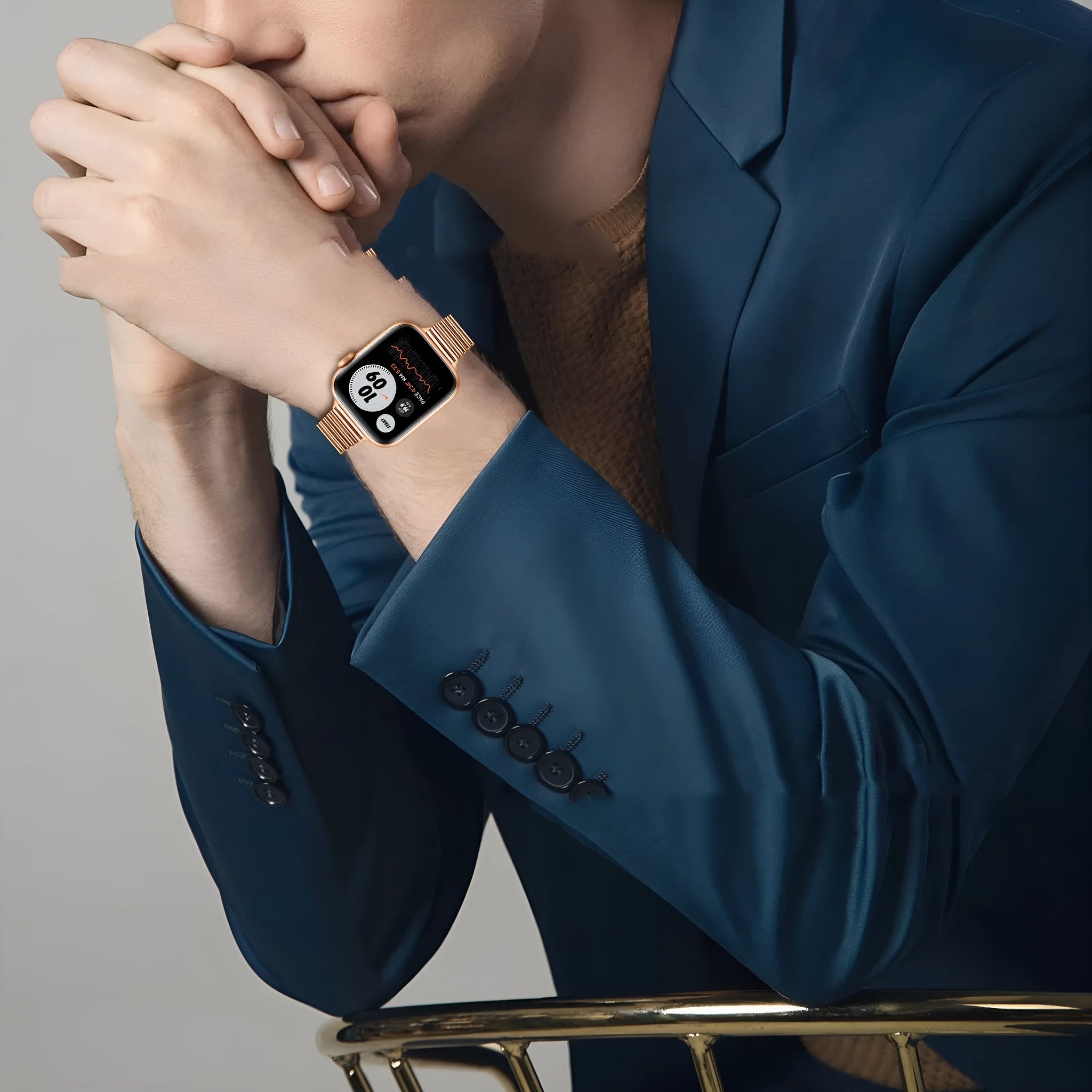 Stainless steel smart strap with double buckle for Apple Watch, black colour