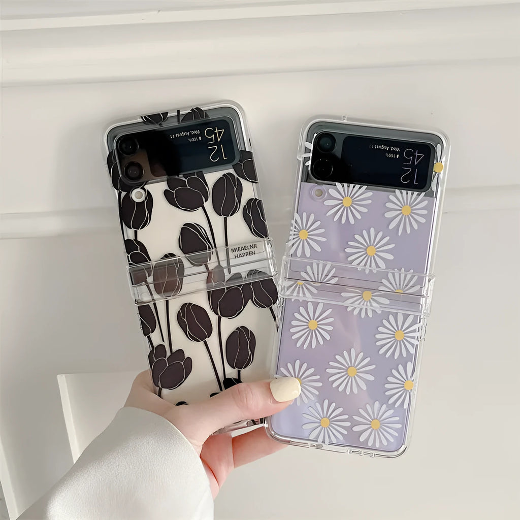 Floral phone case for Samsung Galaxy Z Flip with daisy and tulip design options