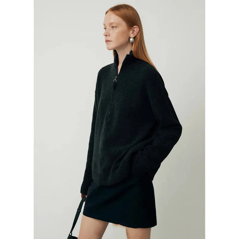 Wool bandage dress with lapels and long sleeves in Black and Mountain Rain Grey