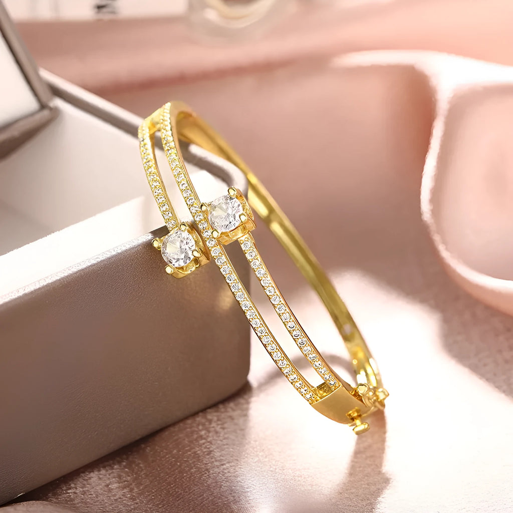 Women's fashion multi-layer copper bracelet with inlaid zircon stones, casual style, colour option shown