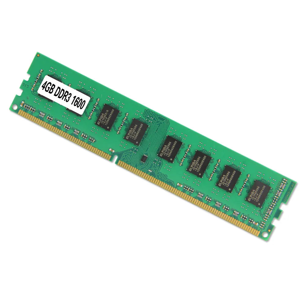 Desktop DDR3 4GB 1600 MHz memory module showing gold contact pins and capacity label