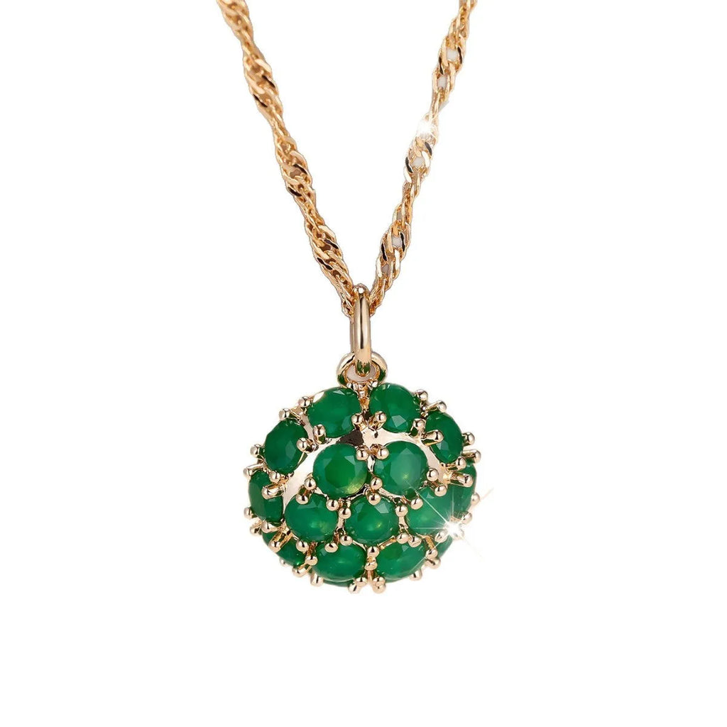 Women's gold plated copper necklace with emerald diamond geometric pendant on adjustable chain