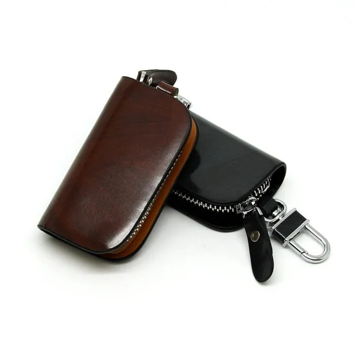 Genuine leather car key case with frosted finish in black and brown colour options