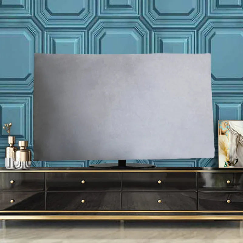 Velvet fabric TV cover towel in various colours draped over a television.