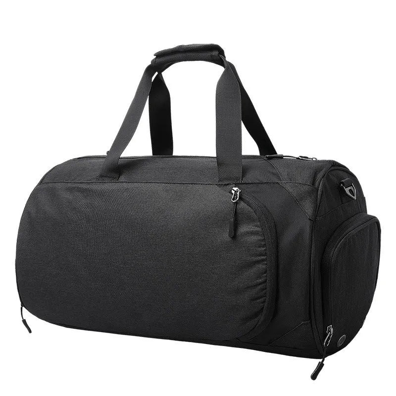 Medium oval travel holdall with multiple internal compartments open to show organisation.