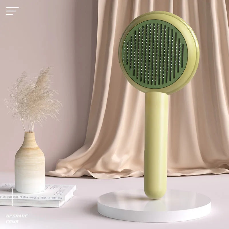 Pet hair cleaning comb brush with stainless steel needle head and ABS body, 198 x 87 x 46 mm, yellow green blue