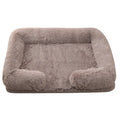 Plush round dog bed in beige brown with inner sleeve, suitable for small to large dogs