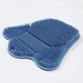 Blue silicone bath rub cushion massage mat for back scrubbing, shown with soft bristles.