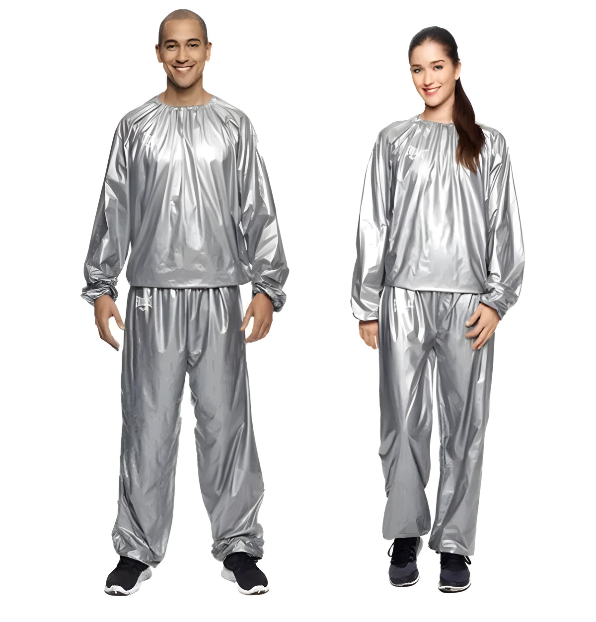 Heavy duty anti-rip PVC sauna suit unisex long sleeve top and trousers in black