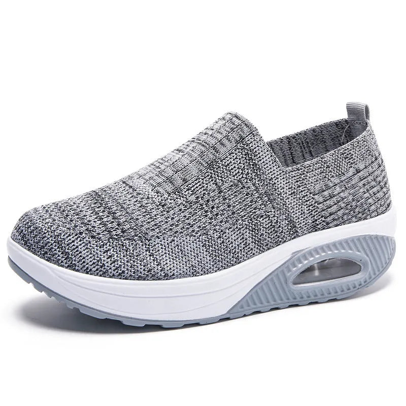 Women's leisure sports air cushion non-slip woven shoes in solid colour with low-top design and mesh upper