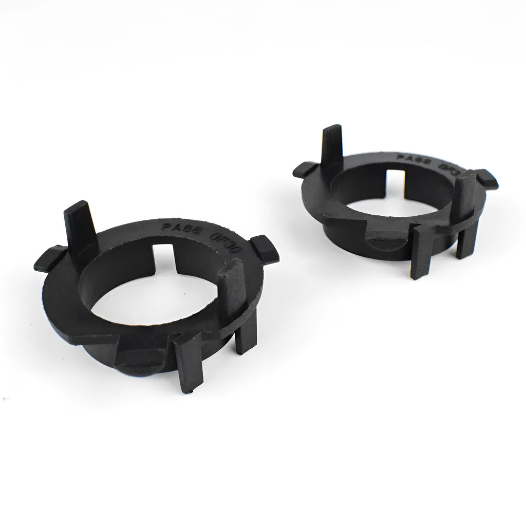 Black ABS plastic car LED headlight card holder measuring 3.8 by 3.7 by 1 centimetres.