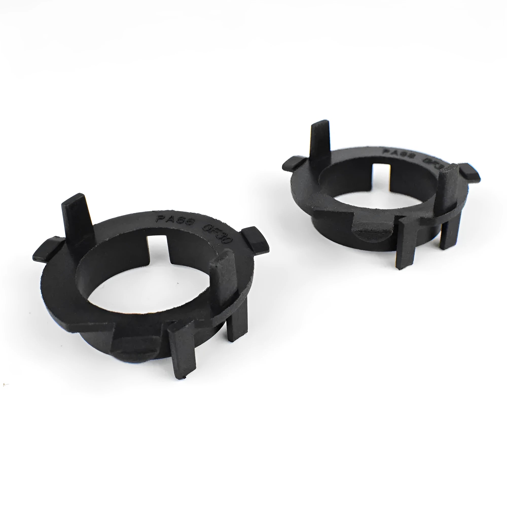 Black ABS plastic car LED headlight card holder measuring 3.8 by 3.7 by 1 centimetres.