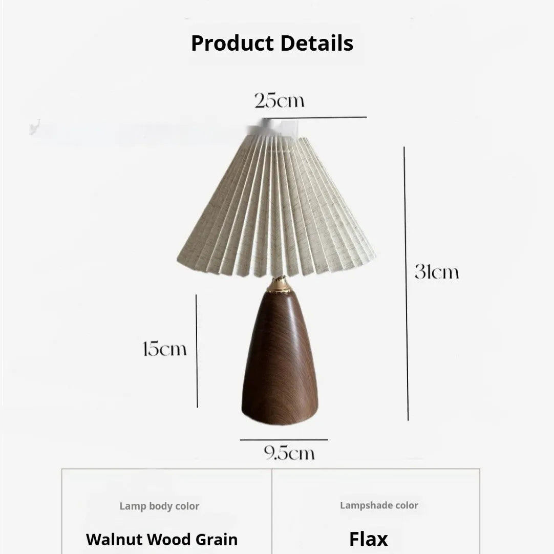 Nordic retro ceramic table lamp with pleated fabric shade and remote control on a bedside table