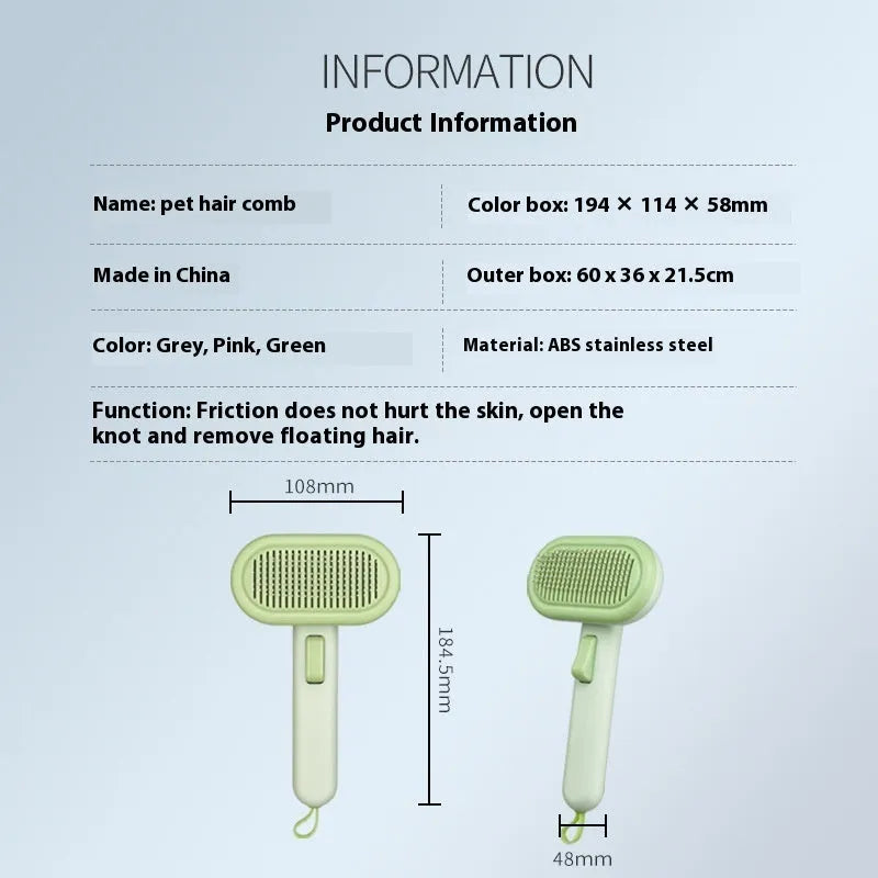 Large pet grooming comb with lady shaver and stainless steel teeth in light grey, green and pink colours