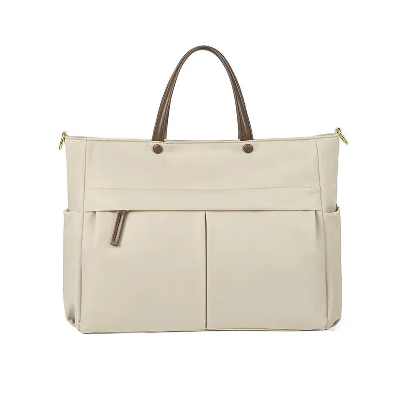 Women's Oxford cloth briefcase bag in elegant black with contrast colour detailing and stitching