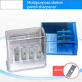 Geometric four-hole pencil sharpener with plastic construction and included screwdriver