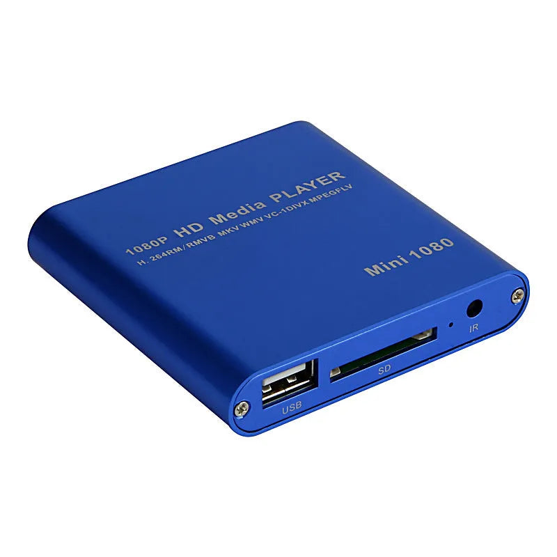 Blue 1080P Full HD media player with HDMI port for SD card, USB and HDD playback