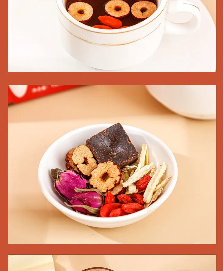Box of brown sugar ginger and jujube tea containing 150g of tea bags with red dates and wolfberries