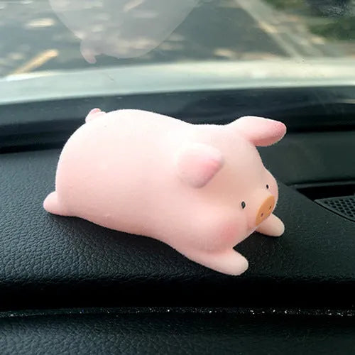 Cute 3D cartoon pig resin figurine for car dashboard decoration, shown in one of eight available styles.